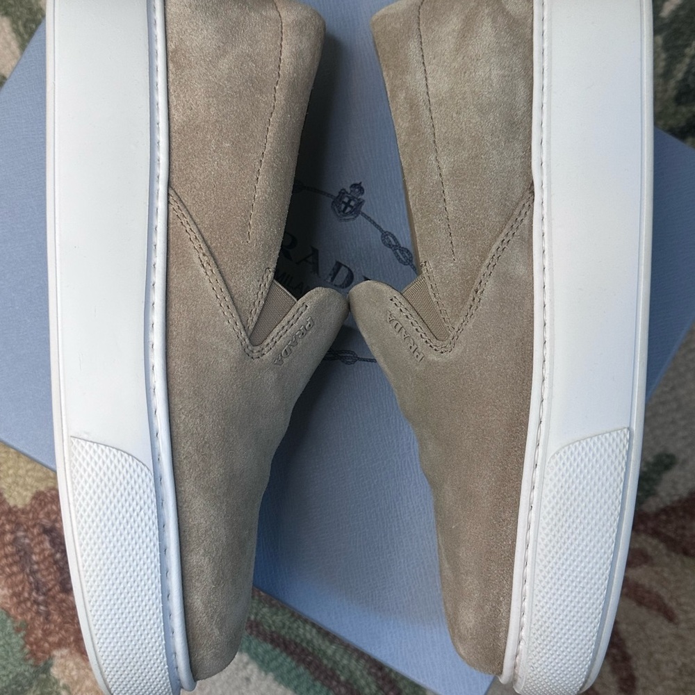 Prada Taupe Suede Slip-On Sneakers - Picture 8 of 16